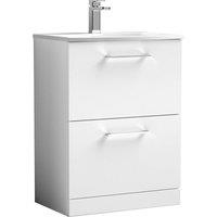 Nuie Arno 600mm Floor Standing 2 Drawer Vanity & Curved Basin Gloss White, White