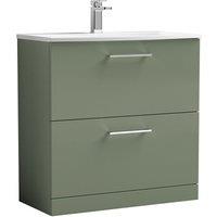 Nuie Arno 800mm Floor Standing 2 Drawer Vanity & Curved Basin Satin Green, Green