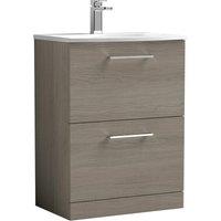 Nuie Arno 600mm Floor Standing 2 Drawer Vanity & Curved Basin Solace Oak, Brown