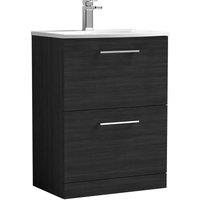 Nuie Arno 600mm Floor Standing 2 Drawer Vanity & Curved Basin Charcoal Black, Black