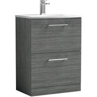 Nuie Arno 600mm Floor Standing 2 Drawer Vanity & Curved Basin Anthracite, Grey