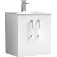 Nuie Arno 500mm Wall Hung 2 Door Vanity & Curved Basin Gloss White, White
