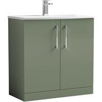 Nuie Arno 800mm Floor Standing 2 Door Vanity & Curved Basin Satin Green, Green