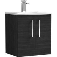 Nuie Arno 500mm Wall Hung 2 Door Vanity & Curved Basin Charcoal Black, Black