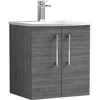 Nuie Arno 500mm Wall Hung 2 Door Vanity & Curved Basin Anthracite, Grey