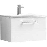 Nuie Arno 600mm Wall Hung 1 Drawer Vanity & Curved Basin Gloss White, White
