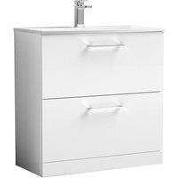 Nuie Arno 800mm Floor Standing 2 Drawer Vanity & Curved Basin Gloss White, White