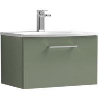 Nuie Arno 600mm Wall Hung 1 Drawer Vanity & Curved Basin Satin Green, Green