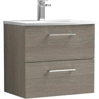 Nuie Arno 600mm Wall Hung 2 Drawer Vanity & Curved Basin Solace Oak, Brown