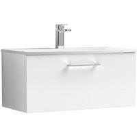 Nuie Arno 800mm Wall Hung 1 Drawer Vanity & Curved Basin Gloss White, White