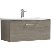 Nuie Arno 800mm Wall Hung 1 Drawer Vanity & Curved Basin Solace Oak, Brown