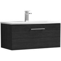 Nuie Arno 800mm Wall Hung 1 Drawer Vanity & Curved Basin Charcoal Black, Black