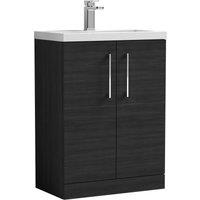 Nuie Arno Compact 600mm Floor Standing 2 Door Vanity & Ceramic Basin - Charcoal Black, Black