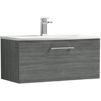 Nuie Arno 800mm Wall Hung 1 Drawer Vanity & Curved Basin Anthracite, Grey