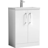 Nuie Arno Compact 600mm Floor Standing 2-door Vanity & Polymarble Basin - Gloss White, White