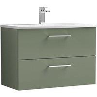 Nuie Arno 800mm Wall Hung 2 Drawer Vanity & Curved Basin Satin Green, Green