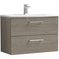 Nuie Arno 800mm Wall Hung 2 Drawer Vanity & Curved Basin Solace Oak, Brown