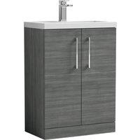 Nuie Arno Compact 600mm Floor Standing 2 Door Vanity & Polymarble Basin - Anthracite, Grey