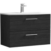 Nuie Arno 800mm Wall Hung 2 Drawer Vanity & Curved Basin Charcoal Black, Black