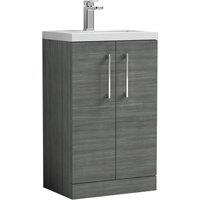 Nuie Arno Compact 500mm Floor Standing 2 Door Vanity & Polymarble Basin - Anthracite, Grey