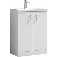 Nuie Arno Compact 600mm Floor Standing 2-door Vanity & Ceramic Basin - Gloss White, White