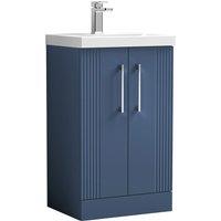 Nuie Deco 500mm Floor Standing 2 Door Vanity & Basin 3 - Satin Blue, Blue