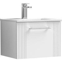 Nuie Deco 500mm Wall Hung Single Drawer Vanity & Basin 2 - Satin White, White