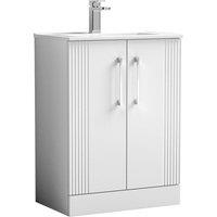 Nuie Deco 600mm Floor Standing 2 Door Vanity & Basin 2 - Satin White, White