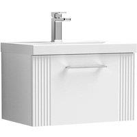 Nuie Deco 600mm Wall Hung Single Drawer Vanity & Basin 1 - Satin White, White