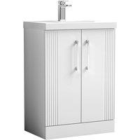 Nuie Deco 600mm Floor 2 Door Vanity & Basin 3 - Satin White, White