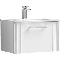 Nuie Deco 600mm Wall Hung Single Drawer Vanity & Basin 2 - Satin White, White