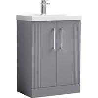 Nuie Deco 600mm Floor Standing 2 Door Vanity & Basin 1 - Satin Grey, Grey