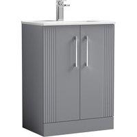Nuie Deco 600mm Floor Standing 2 Door Vanity & Basin 2 - Satin Grey, Grey