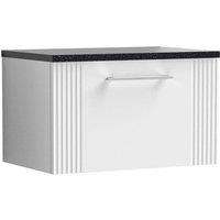 Nuie Deco 600mm Wall Hung Single Drawer Vanity & Sparkling Black Laminate Top - Satin White, White
