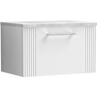 Nuie Deco 600mm Wall Hung Single Drawer Vanity & Bellato Grey Laminate Top - Satin White, White