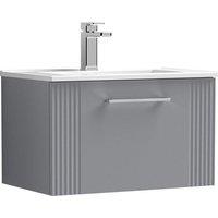 Nuie Deco 600mm Wall Hung Single Drawer Vanity & Basin 2 - Satin Grey, Grey