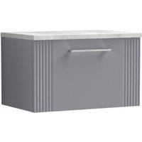 Nuie Deco 600mm Wall Hung Single Drawer Vanity & Bellato Grey Laminate Top - Satin Grey, Grey