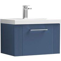 Nuie Deco 600mm Wall Hung Single Drawer Vanity & Basin 1 - Satin Blue, Blue