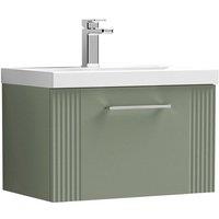 Nuie Deco 600mm Wall Hung Single Drawer Vanity & Basin 1 - Satin Reed Green, Green