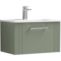 Nuie Deco 600mm Wall Hung Single Drawer Vanity & Basin 2 - Satin Reed Green, Green