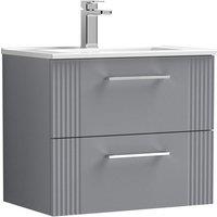 Nuie Deco 600mm Wall Hung 2 Drawer Vanity & Basin 2 - Satin Grey, Grey