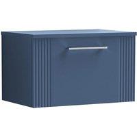 Nuie Deco 600mm Wall Hung Single Drawer Vanity & Worktop - Satin Blue, Blue