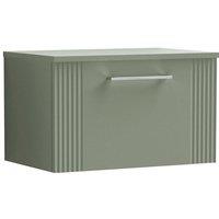 Nuie Deco 600mm Wall Hung Single Drawer Vanity & Worktop - Satin Reed Green, Green