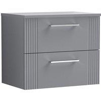 Nuie Deco 600mm Wall Hung 2 Drawer Vanity & Worktop - Satin Grey, Grey