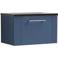 Nuie Deco 600mm Wall Hung Single Drawer Vanity & Sparkling Black Laminate Top - Satin Blue, Blue
