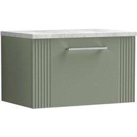Nuie Deco 600mm Wall Hung Single Drawer Vanity & Bellato Grey Laminate Top - Satin Reed Green, Green
