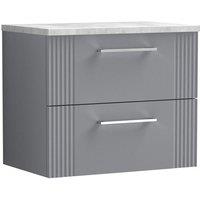 Nuie Deco 600mm Wall Hung 2 Drawer Vanity & Bellato Grey Laminate Top - Satin Grey, Grey