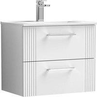 Nuie Deco 600mm Wall Hung 2 Drawer Vanity & Basin 2 - Satin White, White