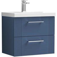 Nuie Deco 600mm Wall Hung 2 Drawer Vanity & Basin 3 - Satin Blue, Blue