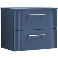Nuie Deco 600mm Wall Hung 2 Drawer Vanity & Worktop - Satin Blue, Blue